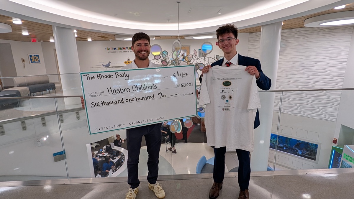 Jack with a Rhode Rally t-shirt at the Hasbro check presentation